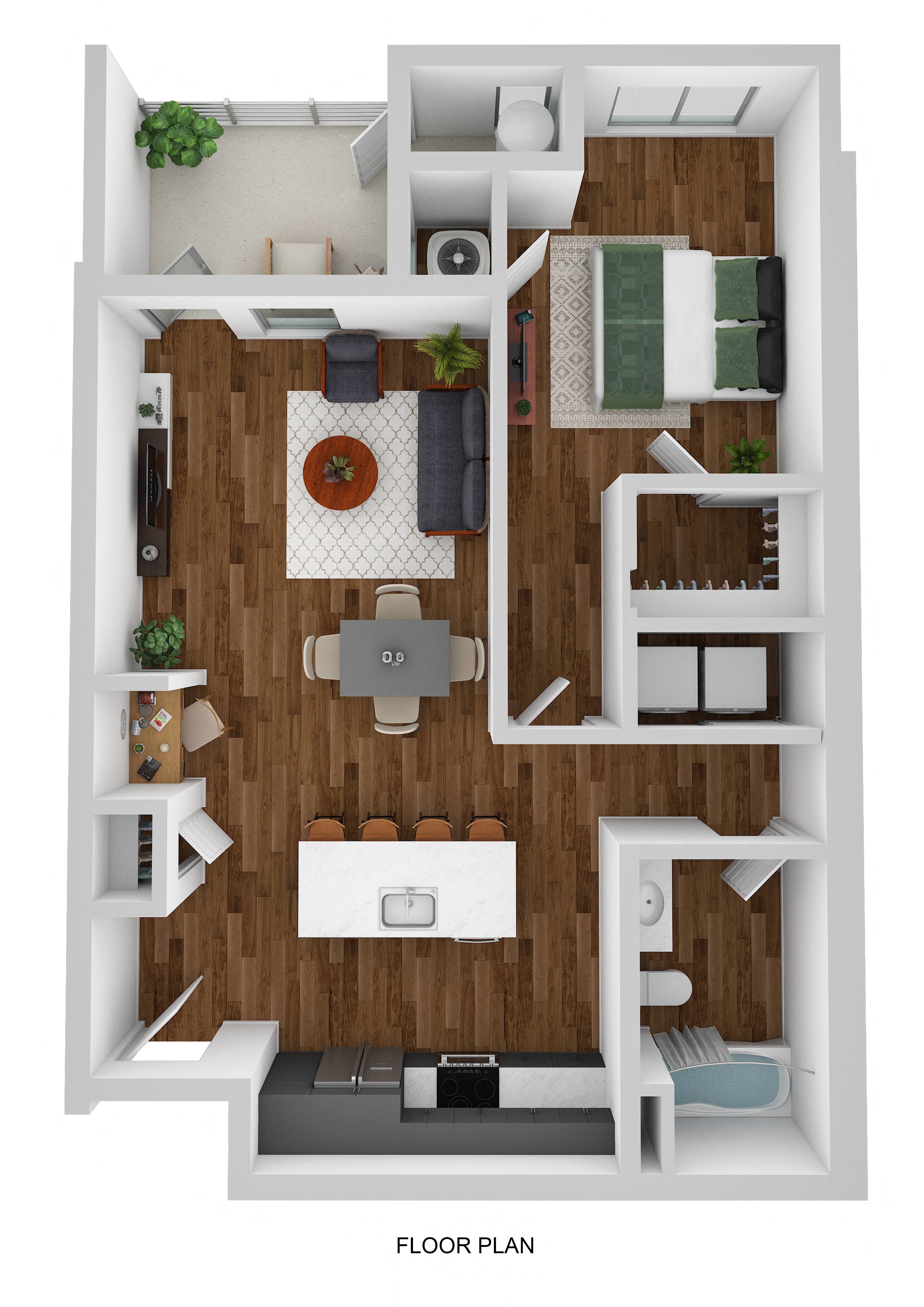 Floor plan for 1 bed, 1 bath, 830 sqft